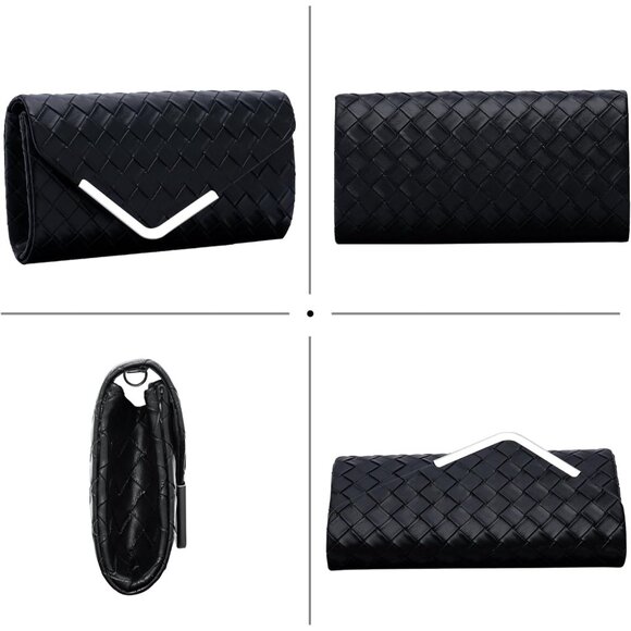 Women Black 2 Trendy Clutch Purses Evening Fashion Envelope Cross-Body Handbags - Picture 4 of 7